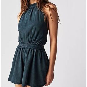 Coral tides denim romper